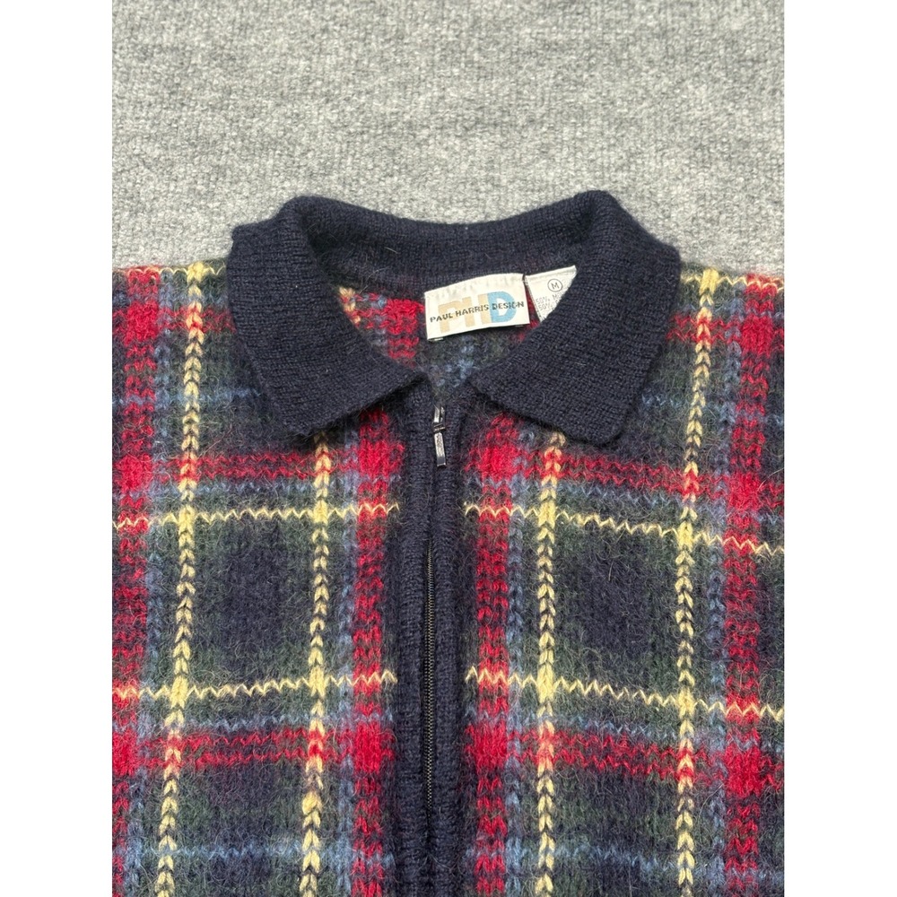 Vintage Paul Harris Design Mohair Blend Plaid Zip‎ Up Cardigan Sweater Medium - Picture 8 of 10